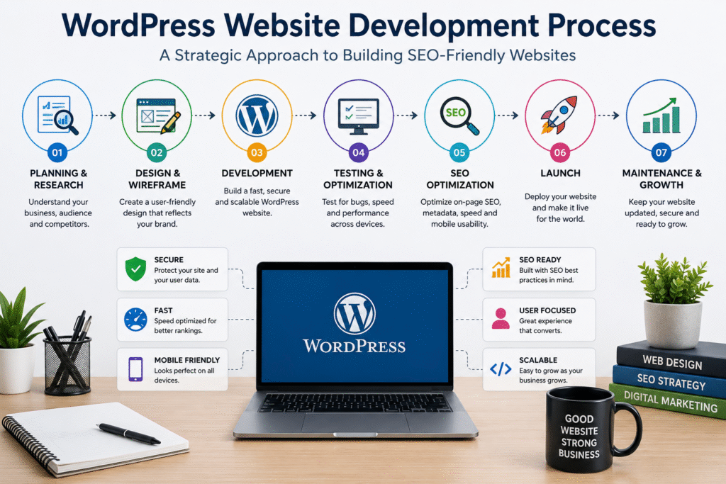 SEO-friendly WordPress website development process infographic