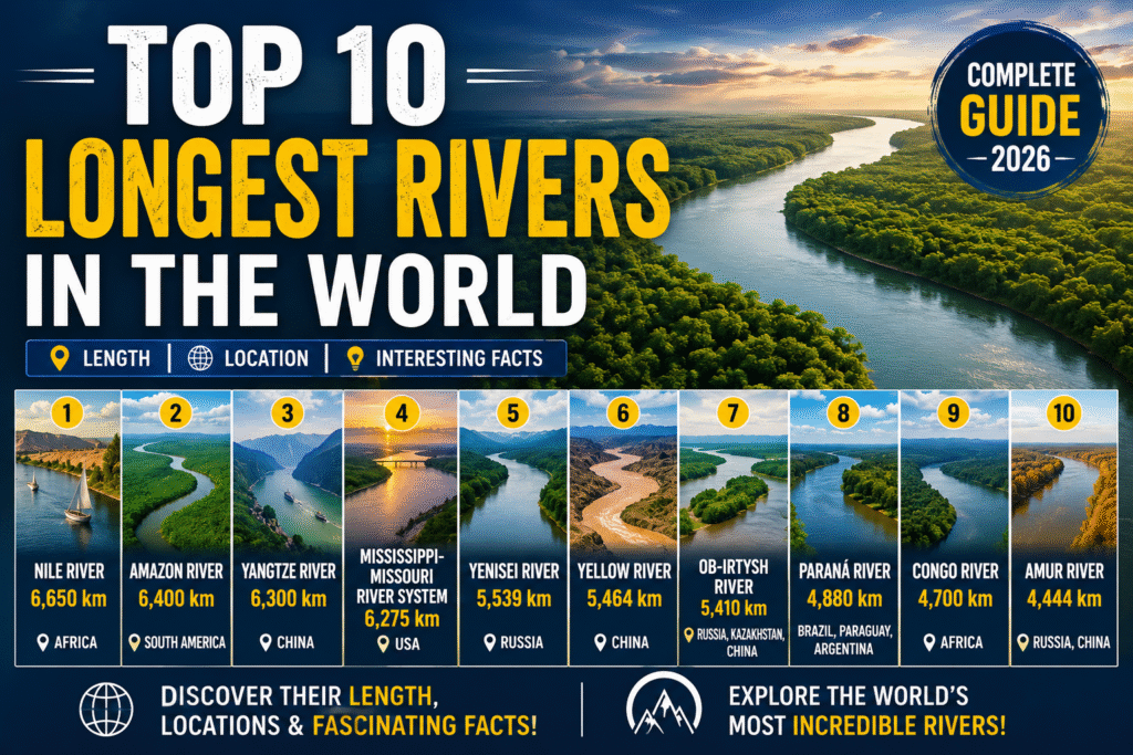 Top 10 longest rivers in the world infographic.