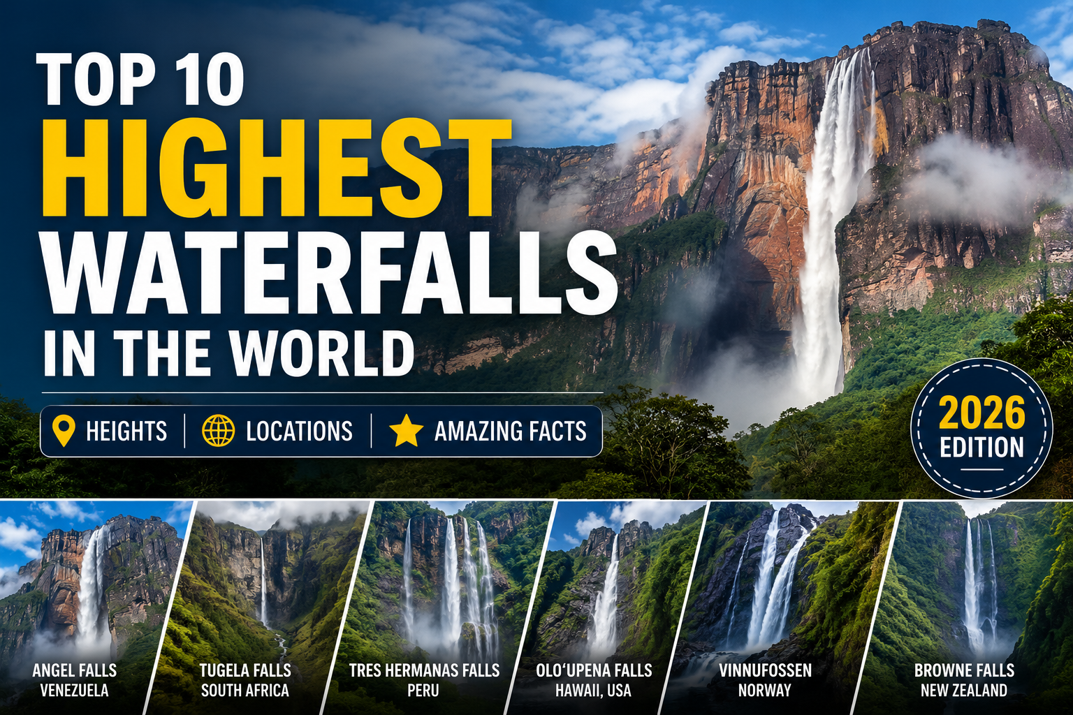 Top 10 highest waterfalls in the world infographic
