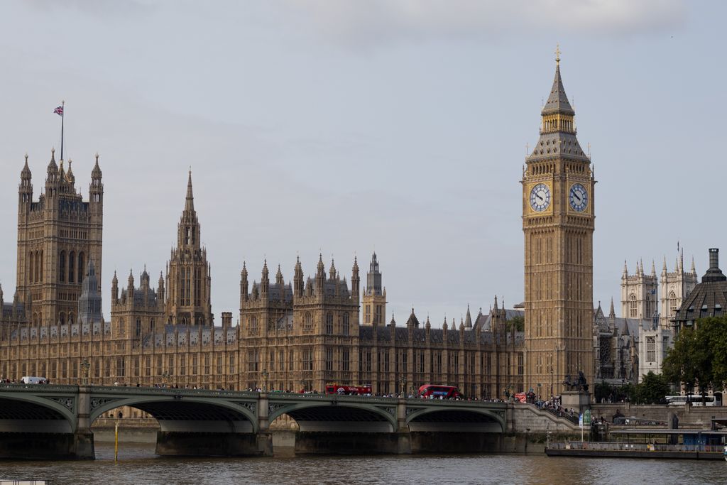 Iconic view of Big Ben and Westminster Palace from across the River Thames in London.