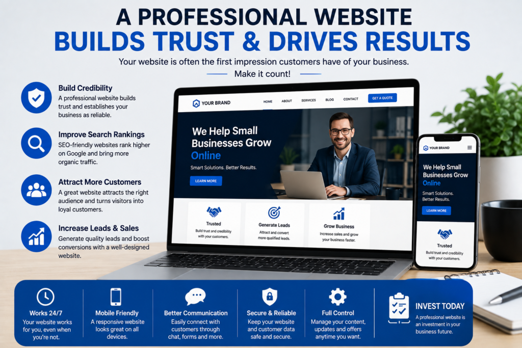 Professional website builds trust, improves SEO, generates leads, and helps small businesses grow online in 2026