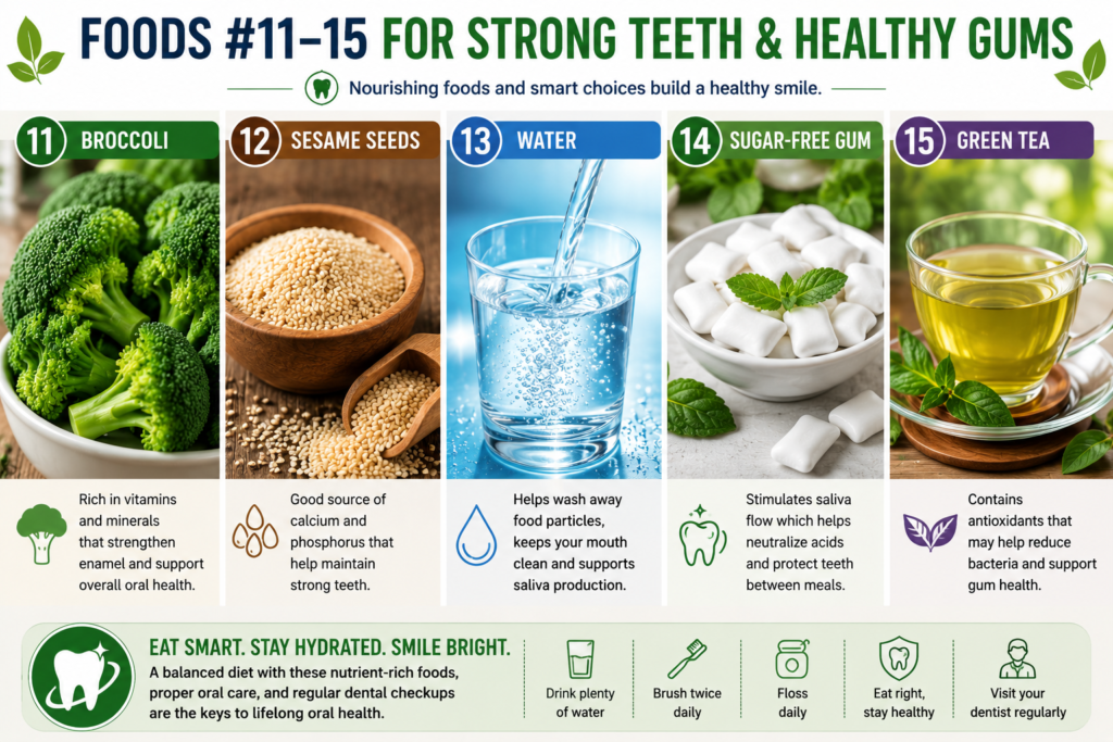 Apples, pears, almonds, fatty fish and eggs for healthy teeth and gums