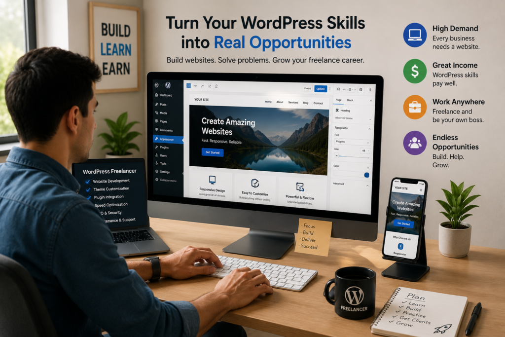 WordPress freelancer designing responsive websites for clients